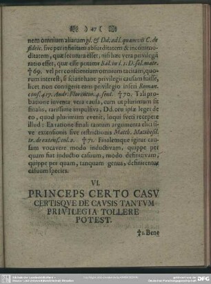 VI. Princeps Certo Casu Certisque De Causis Tantum Privilegia Tollere Potest