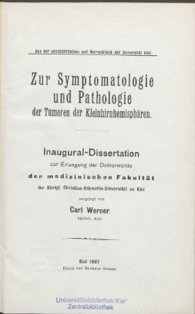 Zur Symptomatologie und Pathologie der Tumoren der Kleinhirnhemisphären