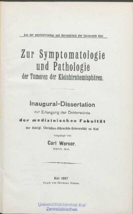 Zur Symptomatologie und Pathologie der Tumoren der Kleinhirnhemisphären