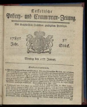 3tes Stueck, Montag den 17ten Januar. 1785
