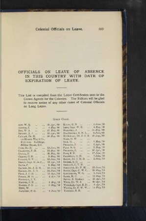 Officials on Leave of Absence in this Country with Date of Expiration of Leave