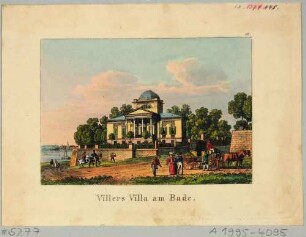 Das Wasserpalais auf Cosel (Kuppelvilla, Viller`s Villa) an der Prießnitzmündung in der Holzhofgasse 12 in Dresden (1827 gebaut, 1945 abgebrannt)