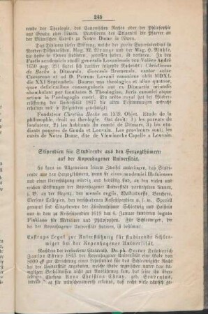Stipendien für Studirende aus den Herzogthümern auf der Kopenhagener Universität.