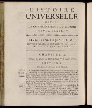 Chapitre X. Histoire des Duchés de Ferrare & de Modene.