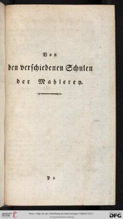 Von den verschiedenen Schulen der Mahlerey