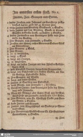 Im untersten ersten Fach, No. 1. Zwitter, Zien-Graupen und Steine