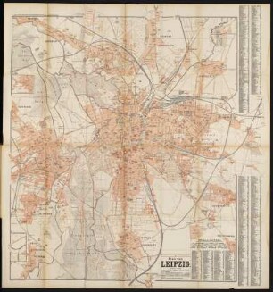 Stadtplan von Leipzig , 1:10 500, Lithographie, 1900 : Plan von Leipzig / lithographirt von J. G. Busch. - 1:10 500. - Leipzig : Jütte, [1900]. - 1 Kt. : zweifarb. ; 72 x 83 cm. - Mit Straßenverz. u. Gebäudekennung