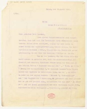 Brief an Erwin Lendvai : 30.04.1925