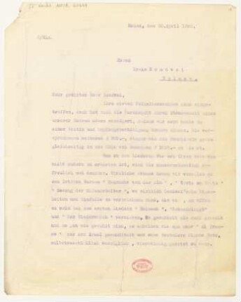 Brief an Erwin Lendvai : 30.04.1925