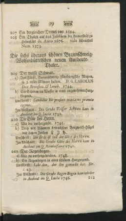 Die sechs überaus schönen Braunschweig-Wolfenbüttelschen neuen Ausbeute-Thaler