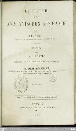 1: Lehrbuch der analytischen Mechanik