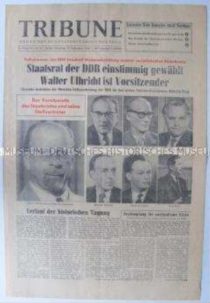 Tageszeitung des FDGB "Tribüne" zur Wahl des Staatsrates der DDR