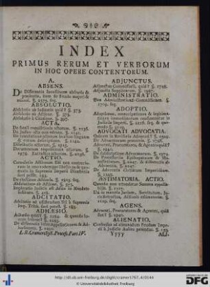 Index Primus Rerum Et Verborum In Hoc Opere Contentorum.