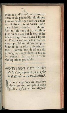 Sentimens des peres de la Compagnie de Jesus sur la doctrine de la Probabilité.