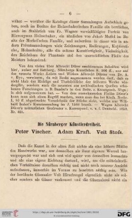 Die Nürnberger Künstlerdreiheit. Peter Vischer. Adam Kraft. Veit Stoss