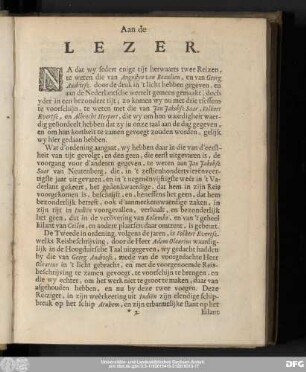Aan de Lezer.