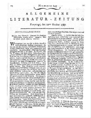 Journal für Prediger. Bd. 18, St. 1-3. Halle: Kümmel 1786