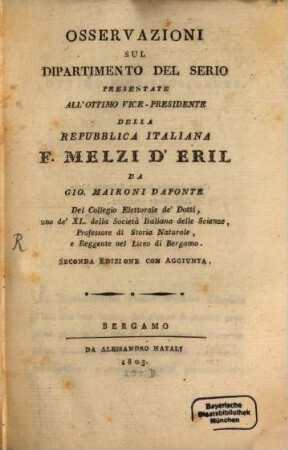 Osservazioni sul Dipartimento del Serio