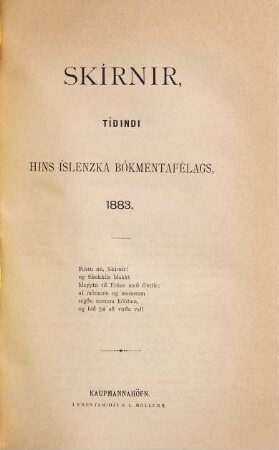 Skírnir : tímarit hins islenska bókmenntafélags. 1883