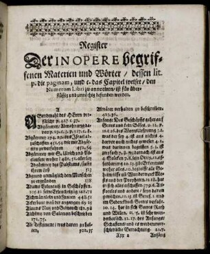 Register der In Opere begriffenen Materien und Wörter ...