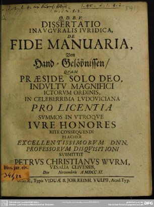 Dissertatio Inauguralis Iuridica, De Fide Manuaria