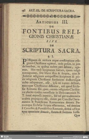 Articulus III. De Fontibus Religionis Christianae Sive De Scriptura Scra