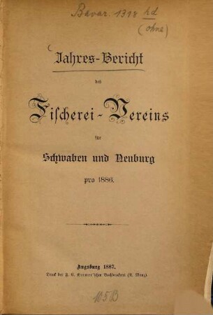 Jahresbericht des Fischerei-Vereins für Schwaben und Neuburg. 1886 (1887)