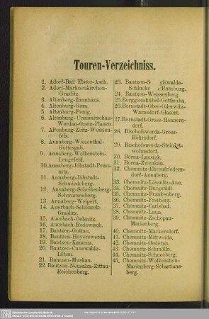 Touren-Verzeichniss