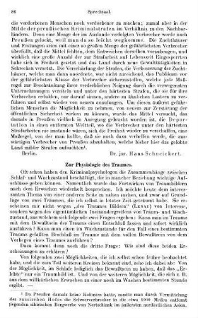 86-87, Zur Physiologie des Traumes