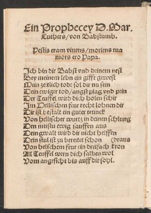 Ein Pophecey D. Mar. Luthers/ vom Bapstumb.