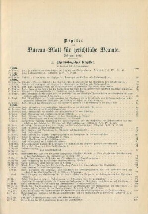 Register zum Bureau-Blatt für gerichtliche Beamte. Jahrgang 1889