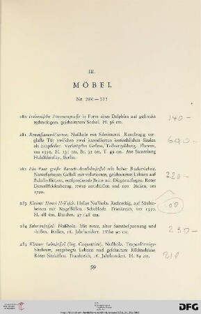 III. Möbel (Nr. 280-325)
