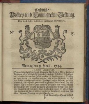Nro. 15, Montag den 8. April 1754