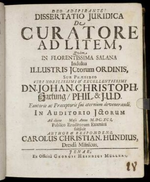 Dissertatio Iuridica De Curatore Ad Litem