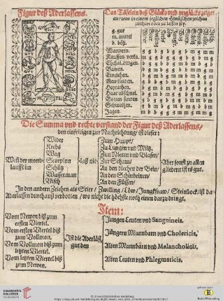 Figur deß Aderlassens / Die Summa vnd rechte verstand der Figur deß Aderlassens