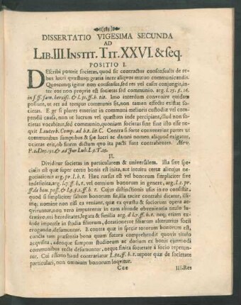 Dissertatio Vigesima Secunda Ad Lib. III. Instit. Tit. XXVI. & seq.