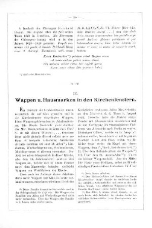 IX. Wappen u. Hausmarken in den Kirchenfenstern.