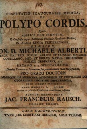 Diss. inaug. med. de polypo cordis