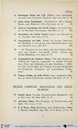 Neuere Gemälde, Aquarelle und Zeichnungen (Nr. 51-182)