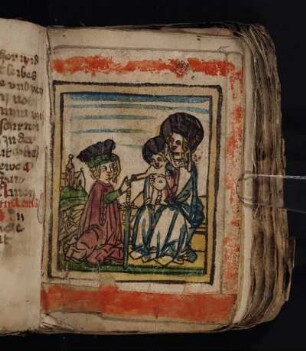 Kolorierter Holzschnitt Verlobung der Hl. Katharina, Nürnberg, ca. 1450-60