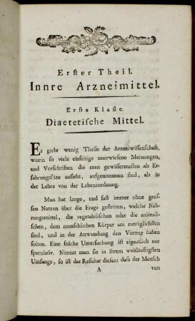 Erste Klasse. Diaetetische Mittel.
