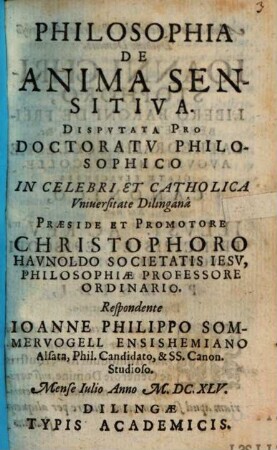 Philosophia De Anima Sensitiva