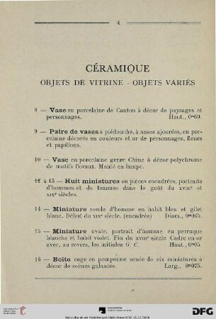 Céramique objets de vitrine – Objets variés (Nr. 8-23)