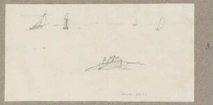 Studienblatt: Segelschiffe und ein bemanntes Ruderboot
