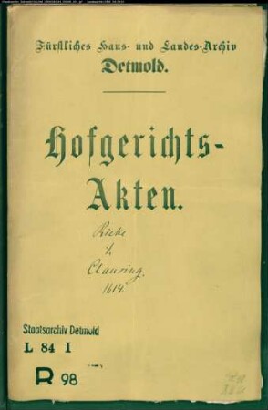 Rieke (Delwich), Hans gegen Bartold Clausing, Bürgermeister zu Detmold - Schuldforderung