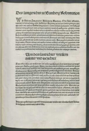 Des lantgerichts zu Bamberg Reformation.|| WJr Ueit von gots genaden Bischoue zu Bamberg ... ||