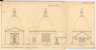 Friedhofsanlage Monatskonkurrenz März 1912: Aufriss Vorderansicht, Rückansicht, Seitenansicht 1:100; Maßstabsleiste