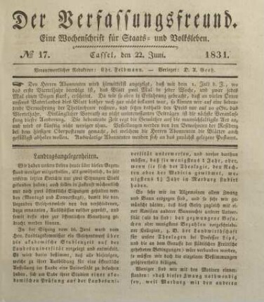 № 17. Cassel, den 22. Juni. 1831.