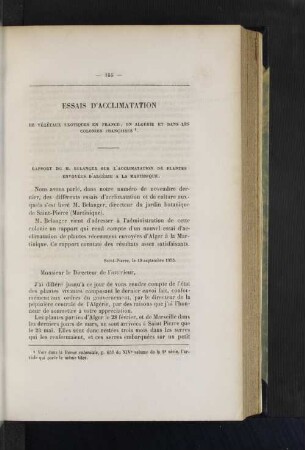 Essais d'acclimatation