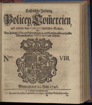 Nro. VIII, Montags, den 21. Febr. 1746